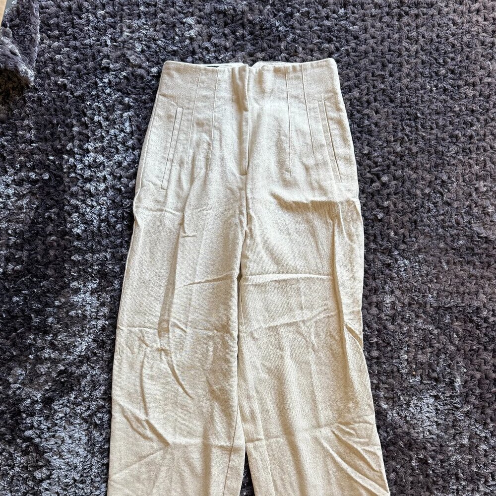 Zara Straight Leg Rustic Linen Khaki Pants (Size S)